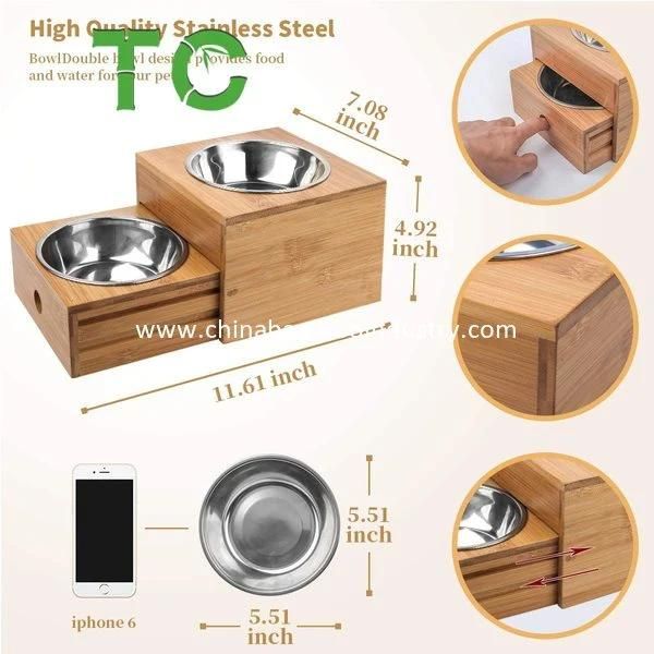 Wooden Dog Feeding Station with Drawer Double Dog Bowls Elevated Dog Feeder Raised Pet Bowls Wooden Pet Dog Bowl