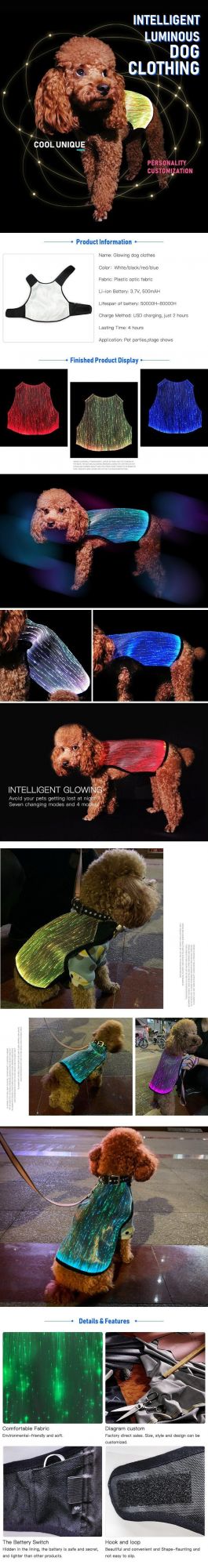 Luminous Pet Clothes Fiber Optic Pet Clothes LED Dog Vest Cat Clothes