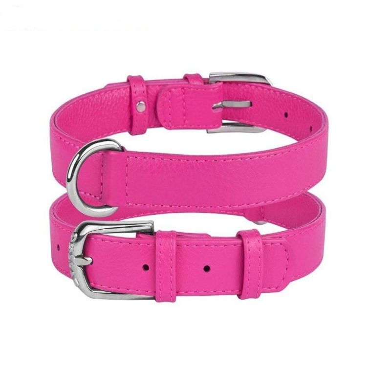 PU Leather Dog Collar with Durable Steel D-Ring and Metal Buckle with Multiple Colors