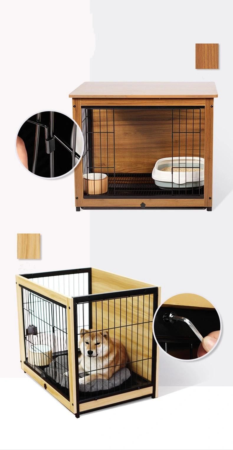 Household Steel Wooden Dog Cage Medium Dog with Toilet