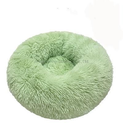 Wholesale High Quality Super Soft Long Plush Cat Bed Cat Mat Animals Sleeping Sofa Round Pet Bed Portable Cushion Pet Bed Kennel