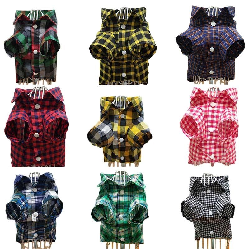 Wholesale Plaid Pet Cat Summer Clothes Dog T Shirt Turndown Collar Dog Shirt