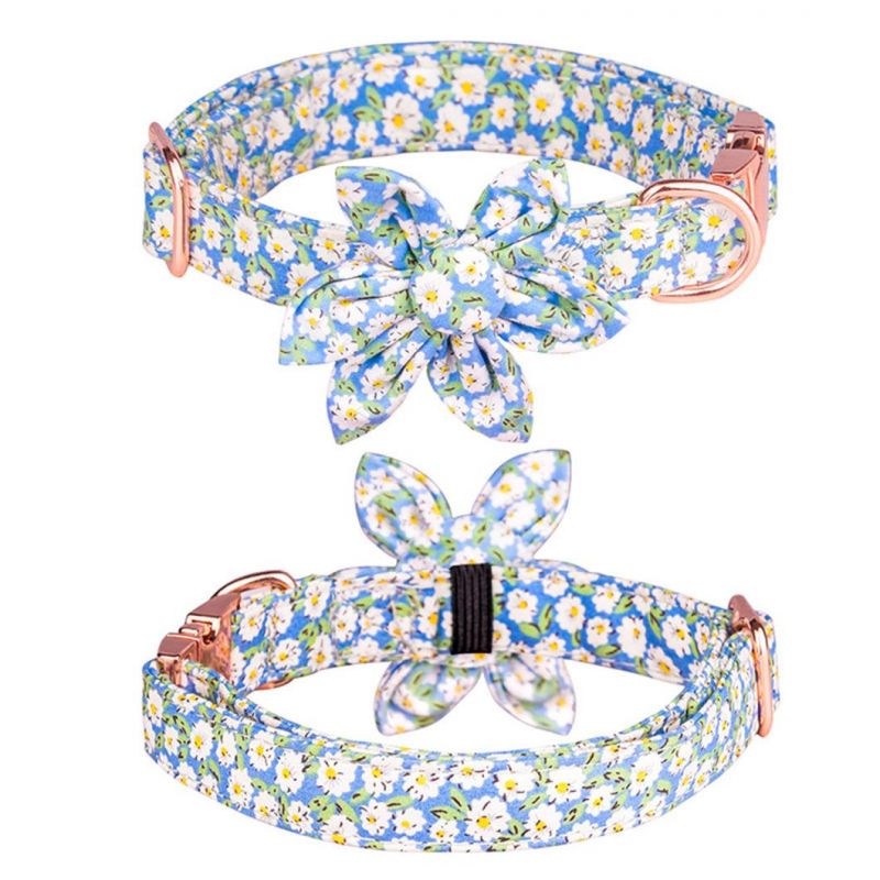 Dog Collar Floral Girl with Removable Cute Flower Metal Buckle Adjustable Pet Collar