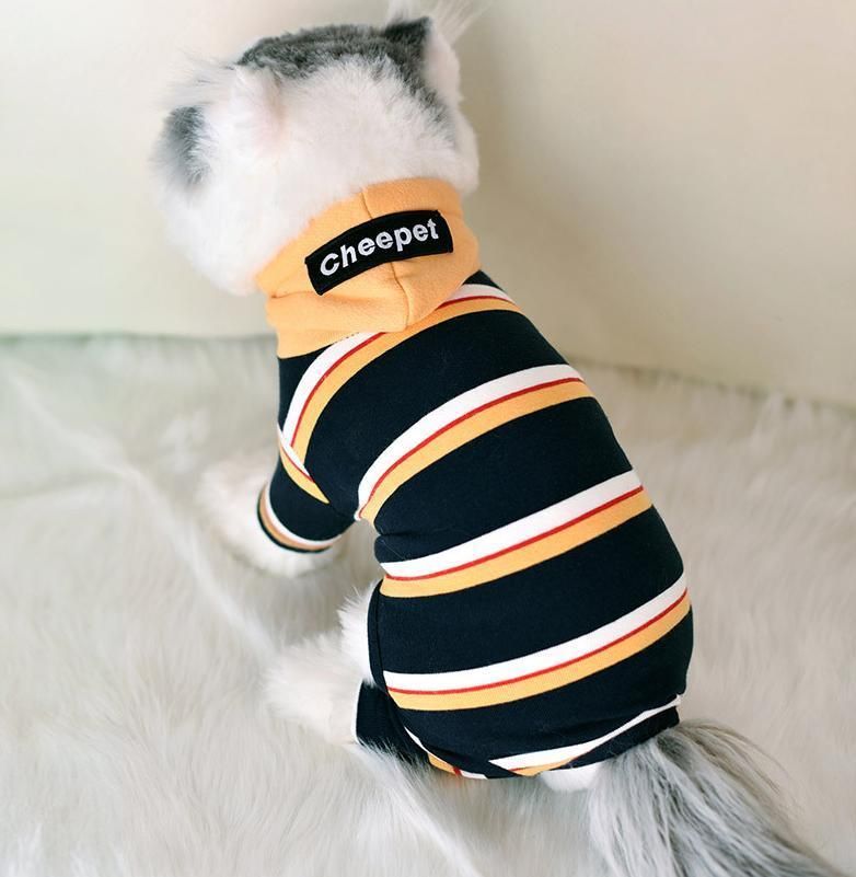 OEM Pet Accessories Colorful Stripe Print Pet Cat Clothes Soft Cotton Pet Cat Coat Hoodie Design