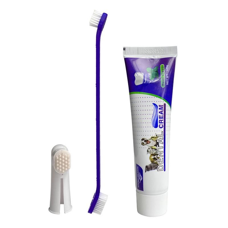 Puppy Beef Taste Toothbrush Toothpaste Dog Cat Finger Brush Set