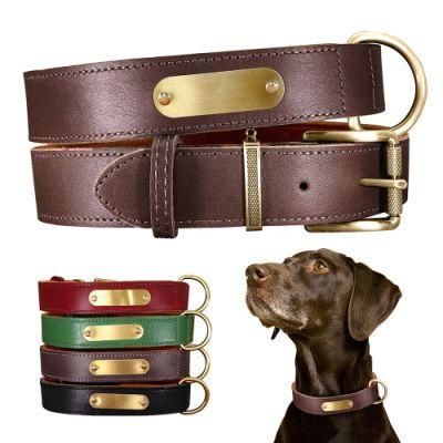 Amazon New Arrival Genuine Leather with Metal Chain Accessory Outdoor Pet Dog Collar