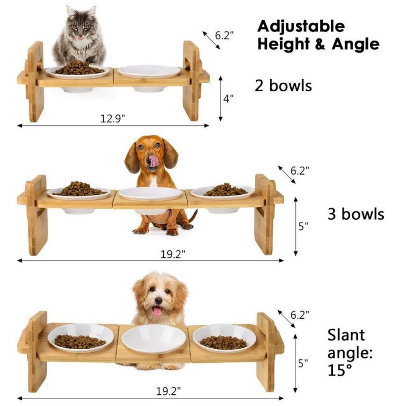 Wholesale Organic Solid Wood Bamboo Raised Stand Pet Feeder for Cats and Dogs