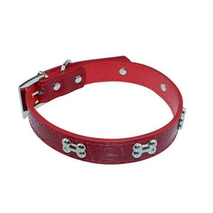 High Quality PU Leather Large Studded Cat Dog Collar with Dog Bone Shape