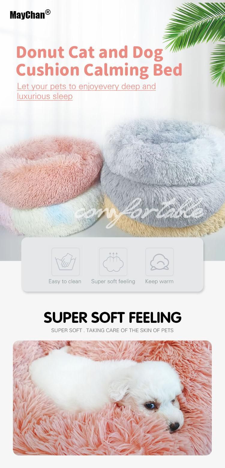 Free Sample Pet Accessories Products Supplies Custom Waterproof Washable Best Round Long Faux Fur Removable Non-Slip Pet Beds Manufacturer Outdoor Cat Dog Bed
