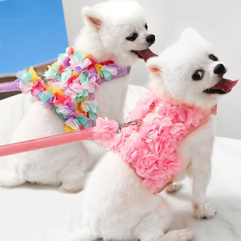 Flowers Pet Dog Harness Vest Leash Small Comfortable Mesh Harness