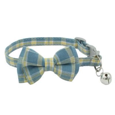 Plaid Dog Collar with Bow Adjustable Cat Collar