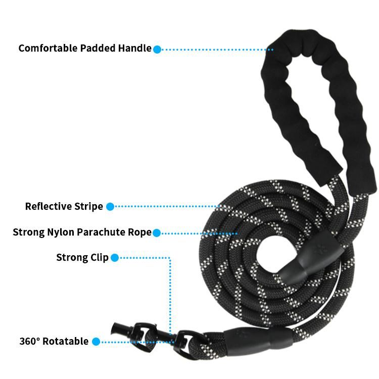 Popular Classic Design Reflective Heavy Duty Comfortable Handle Braided Nylon Rope Dog Leash