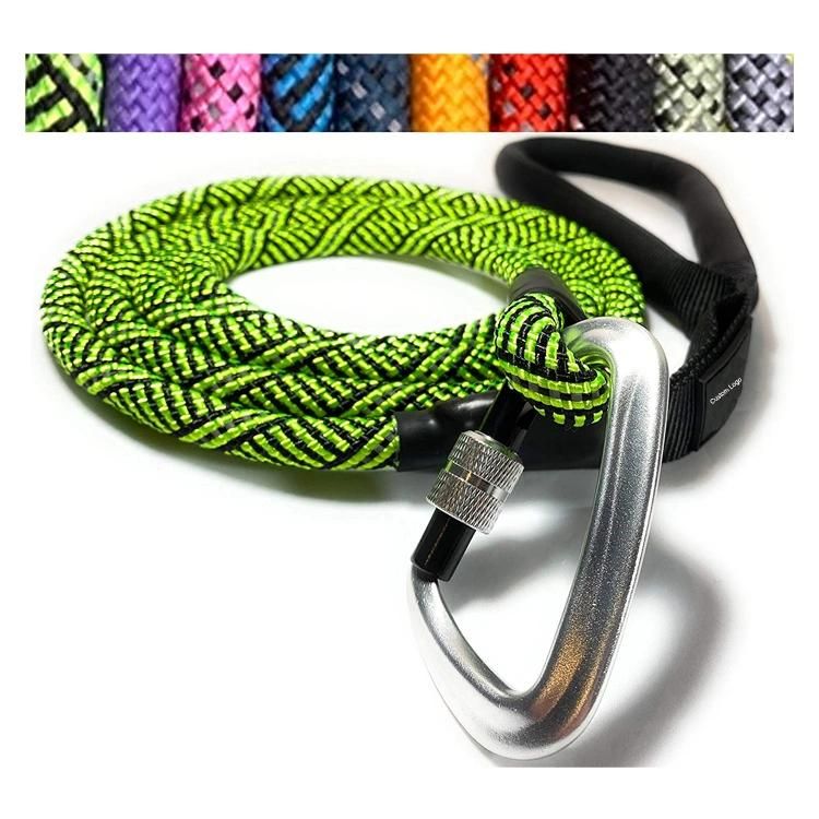 Reflective Strong Nylon Climbing Rope Leash Soft Handle with Autolocking Aviation Aluminum Carabiner Mountainside for Pets Dogs Training Running