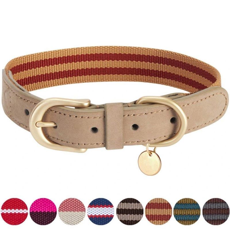 Genuine Leather Dog Collar Duty Pet Collar for Large Medium Dog Adjustable