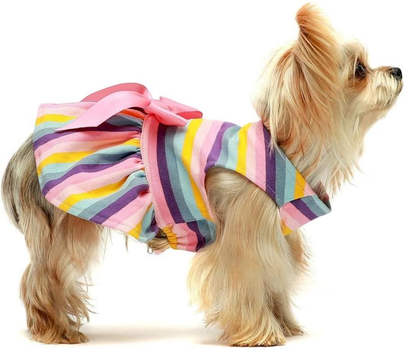 100% Cotton Striped Dress Cat Vest Puppy Shirts Colorful Printed Dog Dresses Pet Clothes for Doggie