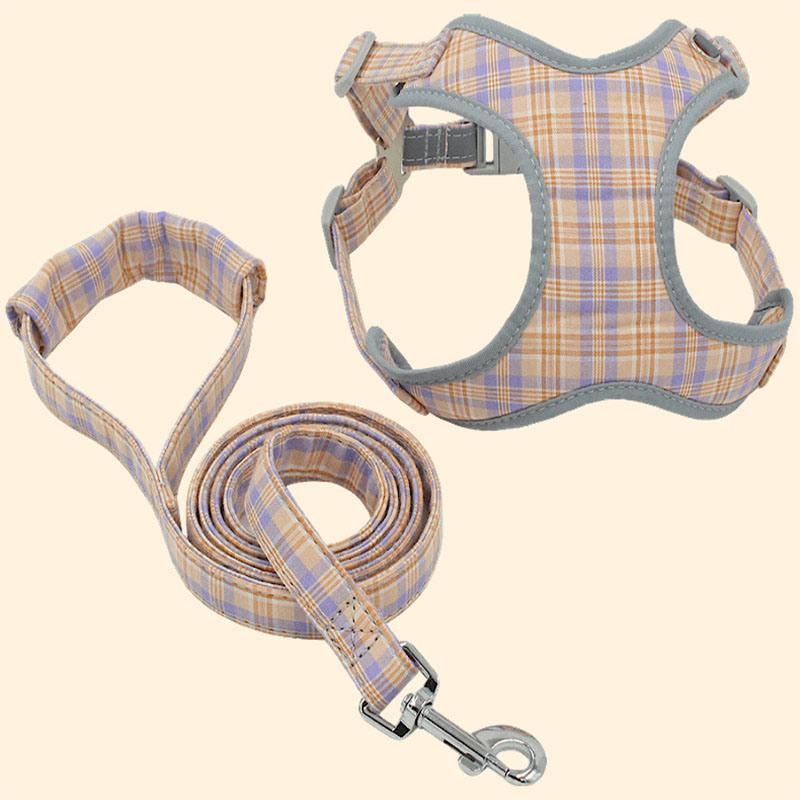 Scotland Plaid Pattern Dog Harness with Dog Leash Polyester Pet Harness Set