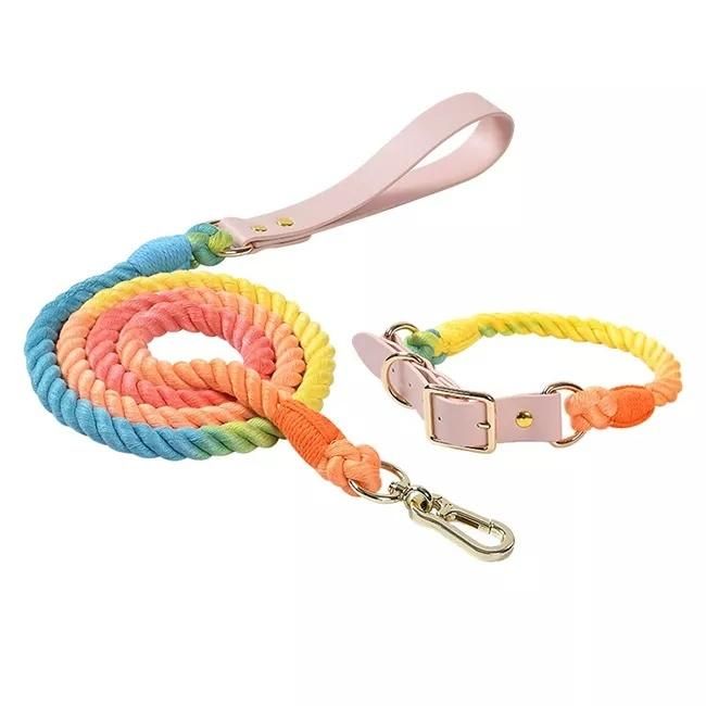 Adjustable Soft Pet Collar Leash Set Braided of Cotton Rope