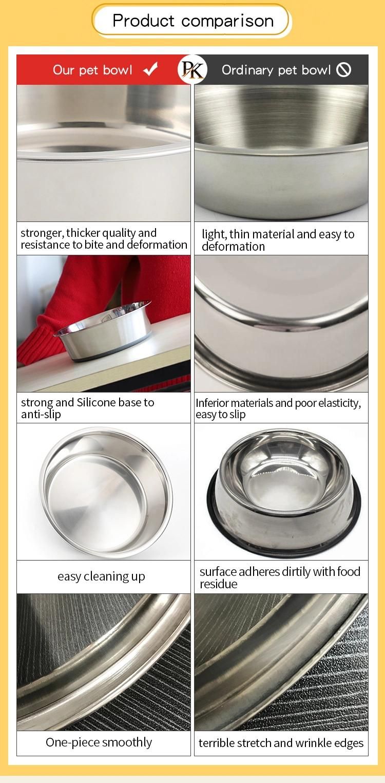 Stainless Steel with Silicone Bottom Non-Slid Reusable Pet Dog Plate Pet Feeder Feeding Bowl