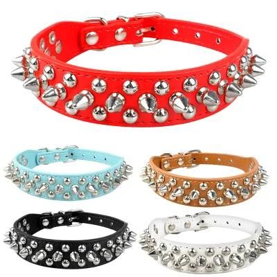 New Style Bite-Proof Bright Colors Microfiber Material Rivets Pet Collar