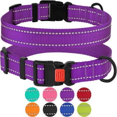 Reflective Dog Collar with Buckle Colorful Safety Nylon Material