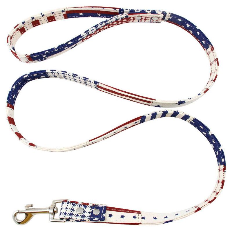 Nameplate Buckle Nylon Lining Printed Cloth Dog Collar & Leash for Dogs
