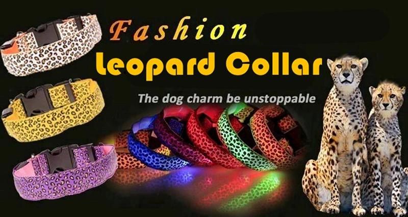 Fashion Nylon Leopard Collar LED Pet Dog Collar Pet Products
