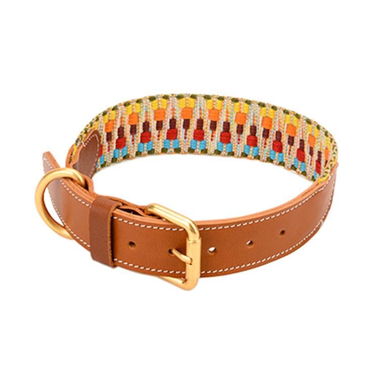 Wide Personalised Webbing Dog Collar with Leather