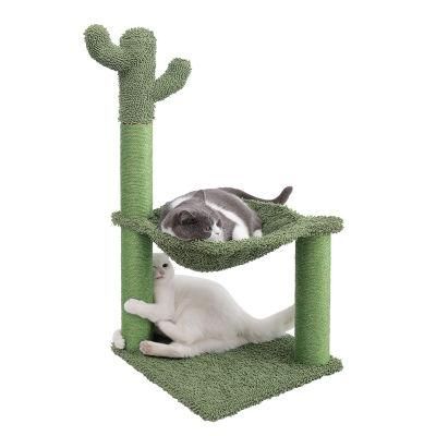 Full Wrapped Sisal Cactus Cat Tree Scratching Post with Hammock