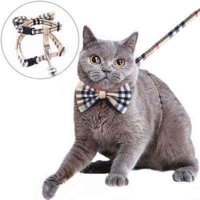 Adjustable Cat Harness with Removable Bowtie-for Kitty &amp; Rabbit, Plaid Harness and Leash Set