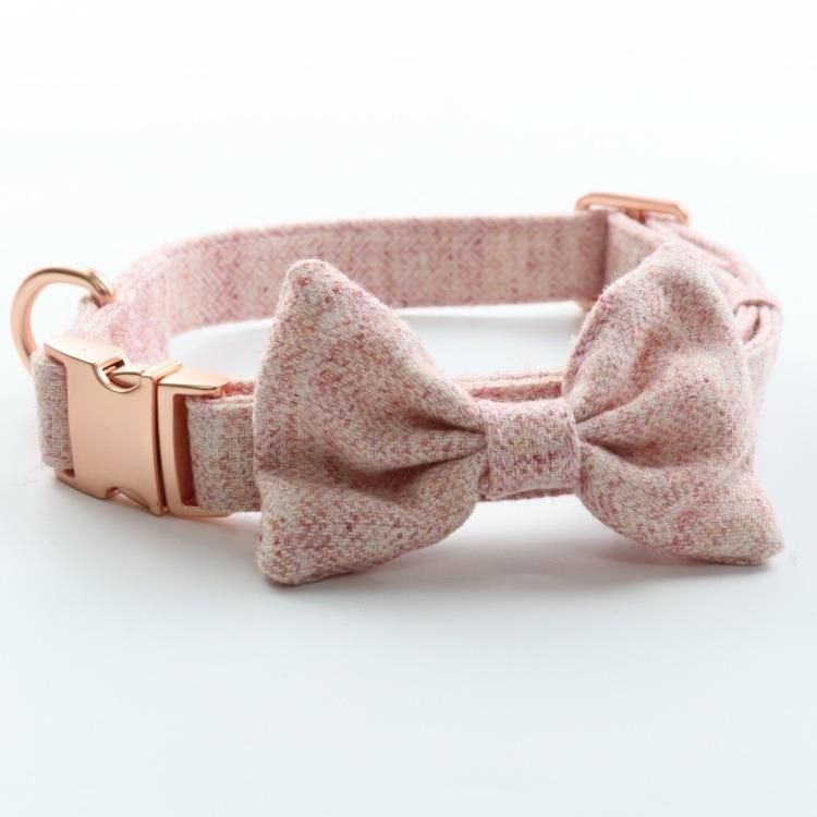 Tweed Luxury Nylon Cotton Dog Collar with Leash Set Metal Buckle High Quality Adjustable Hand Made Soft Wool for Dogs Collars