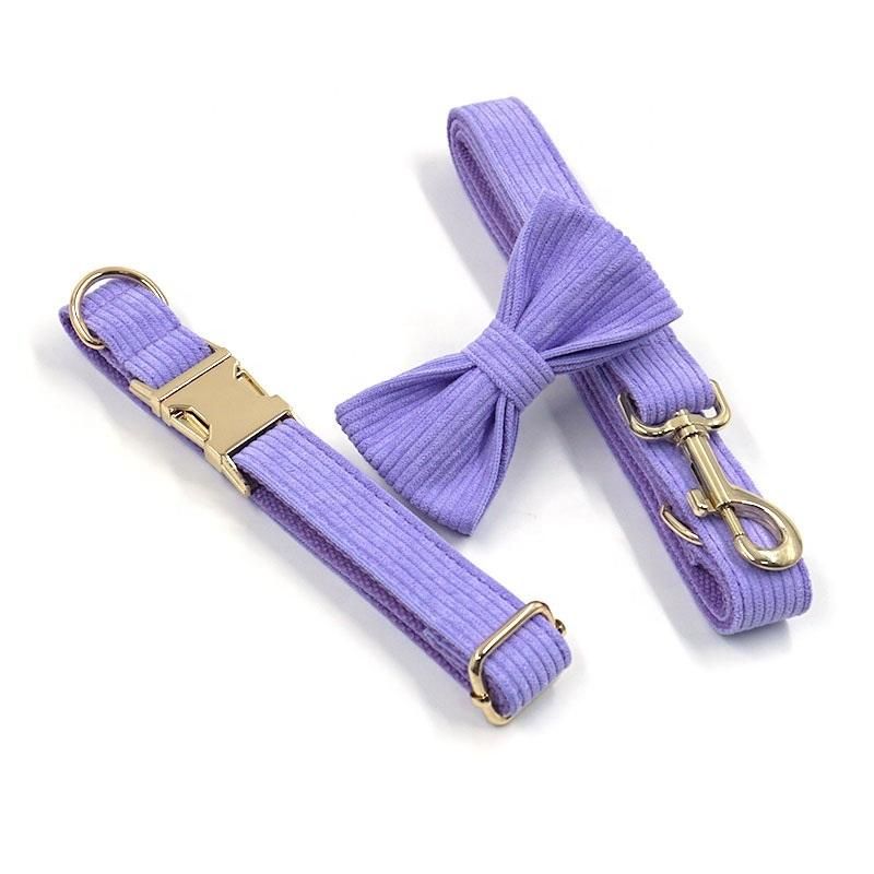 New Arrival High Quality Dog Collars Bowties Soft Corduroy New Design Colorful Dog Collar Lead Metal Buckle Dog Collar Leashes