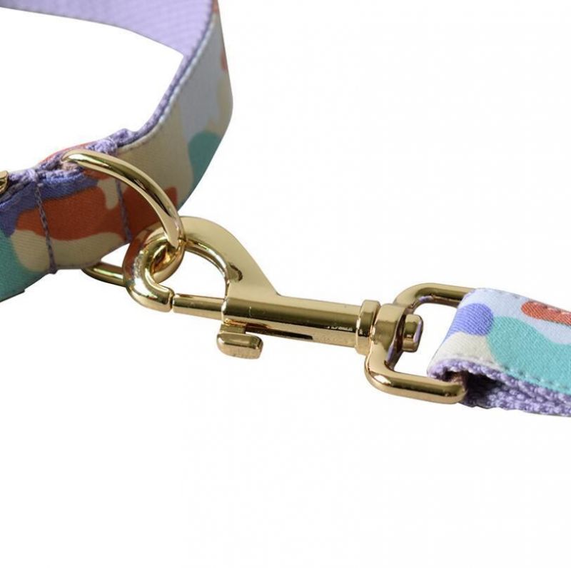 Purple Camo Poly Cotton Fabric Dog Leash Collar