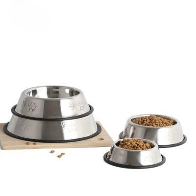 Pretty Multi-Size Stainless Steel Label Engraved Dog Bowl Pet Feeder Pet Dish with No Spill Non Skid Silicone Bottom