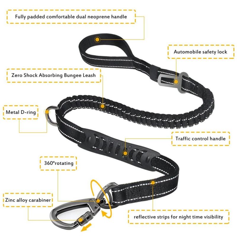 Heavy Duty Dog Leash Especially for Large Dogs up to 150lbs, 6 FT Reflective Dog Walking Training Shock Absorbing Bungee Leash