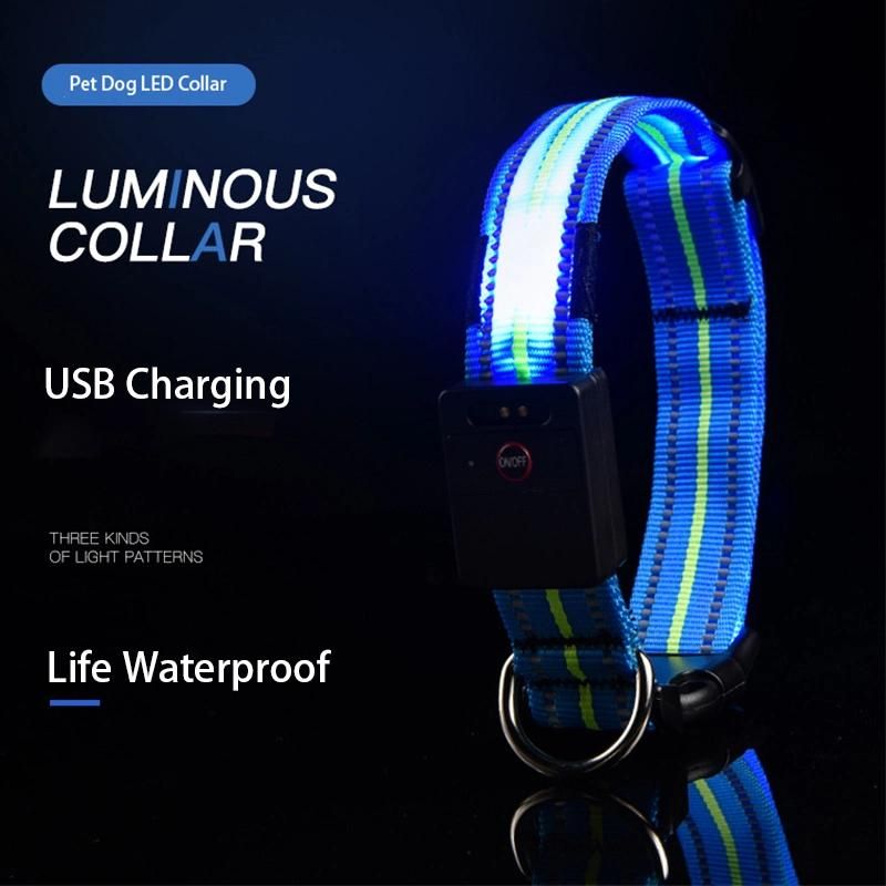 100% Waterproof Reflective Dog Collar Nylon Glowing Collar for Dogs