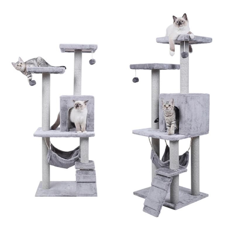China Manufacturer Muti-Functional 3 Layer Deluxe Black Wooden Cat Tree House