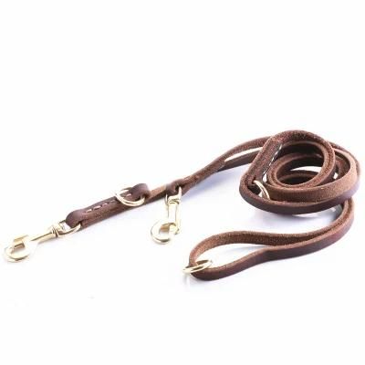 Factory Wholesale Handmade Leather Dog Leash with Two Training Loops.