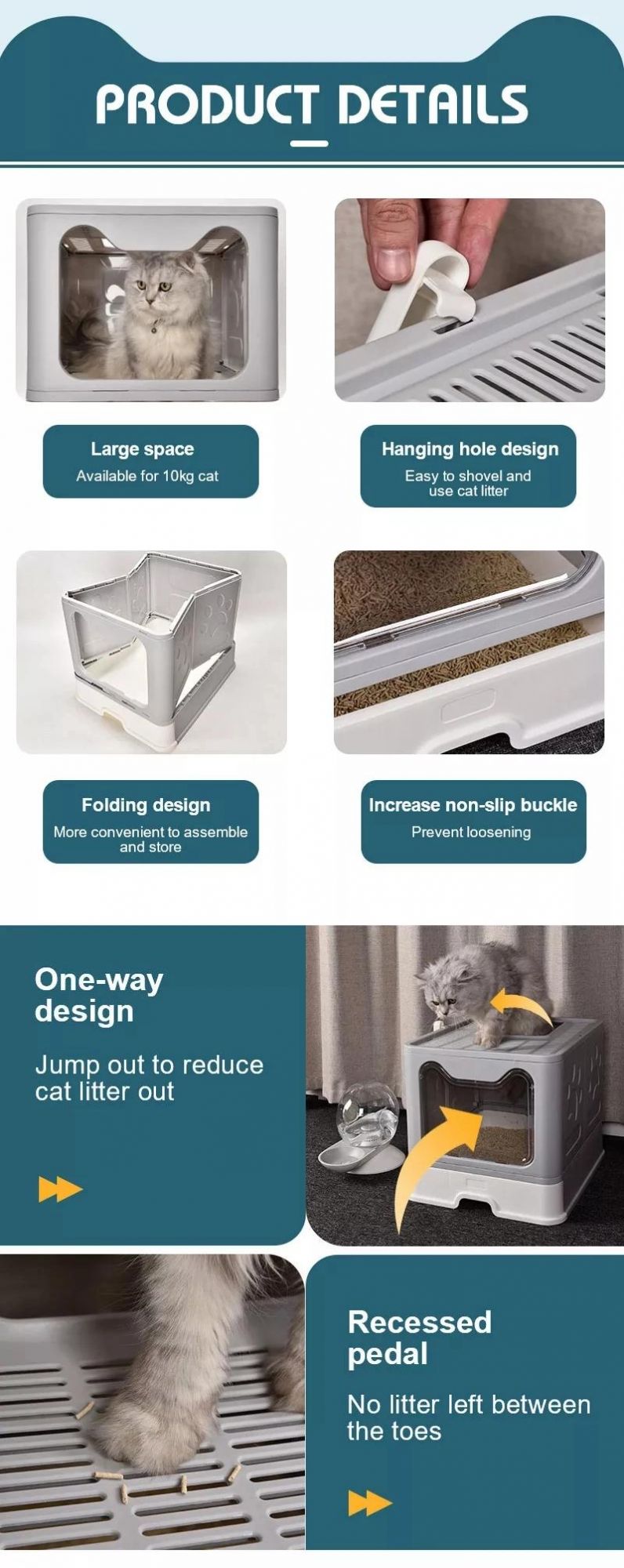Pet Cleaning Products Foldable Plastic Cat Toilet Cat Litter Mat Litter Box Folding Cat Litter Box