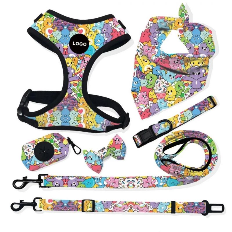 Custom Dog Harness Set Collar Adjustable Padded Sublimation Luxury Dog Chest Harness Pet Accessories for Dogs