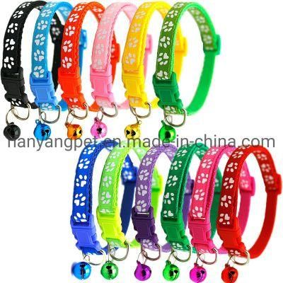 Multi-Colors Nylon Paw Print Adjustable Christmas Cat Dog Collar Bell