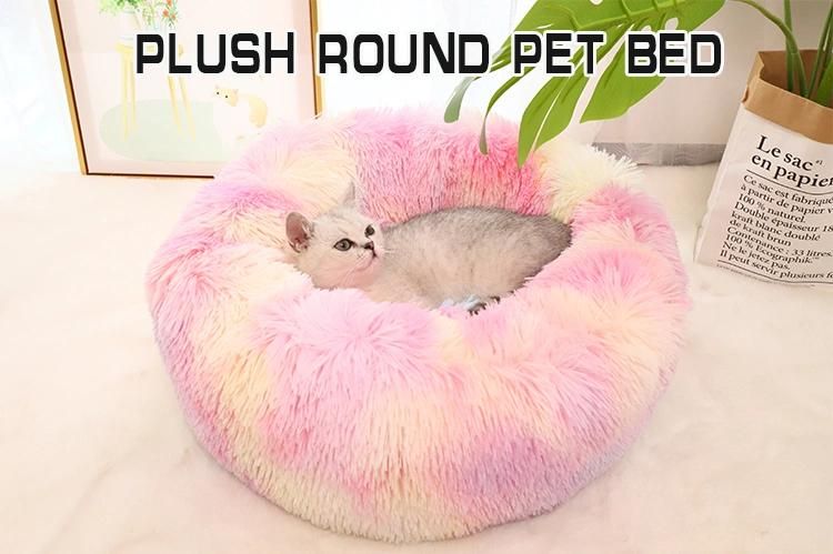 Long Faux Fur Pet Bed Comfortable Waterproof Plush Donut Round Dog Bed Dropshipping Soft Washable Cat Bed Removable Pet Cushion