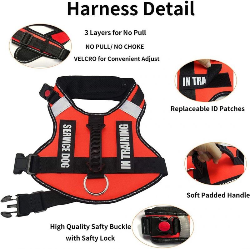 Customized Orange Color No Pull Dog Harness Service Dog Vest for Small Medium & Large Dogs