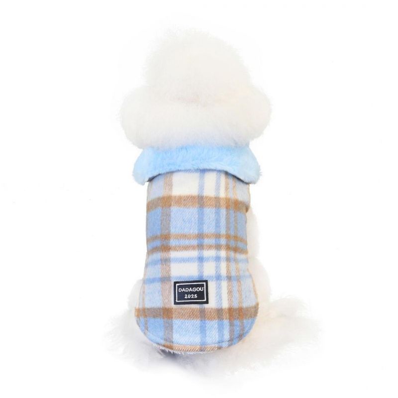 Fashion Autumn Winter, Tricolour Woolen Plaid Pattern Stretchy Turn Down Collar Pet Clothes