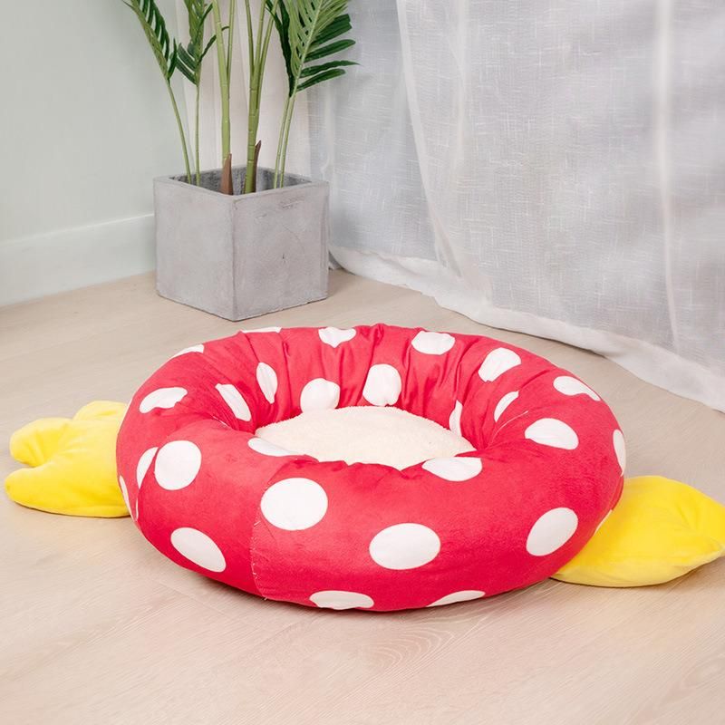 Red Polka Dots Hot Style Plush Round Dog Bed Creative Dog Kennel Cat Kennel Cross-Border Pet Sleeping Bed