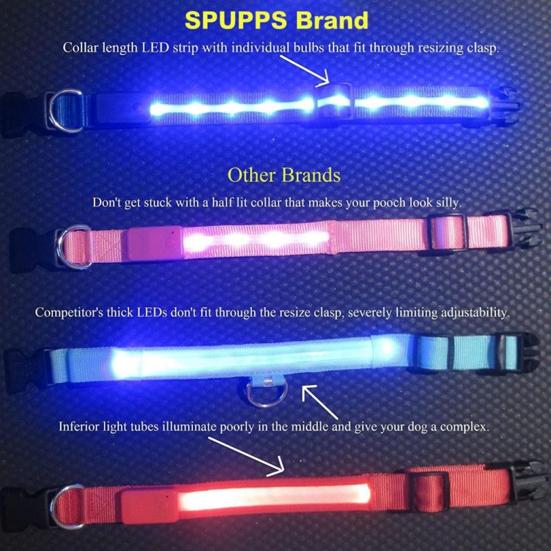 LED Dog Collar-USB Rechargeable with Water Resistant Flashing Light-Xs/S/M/L Size Black