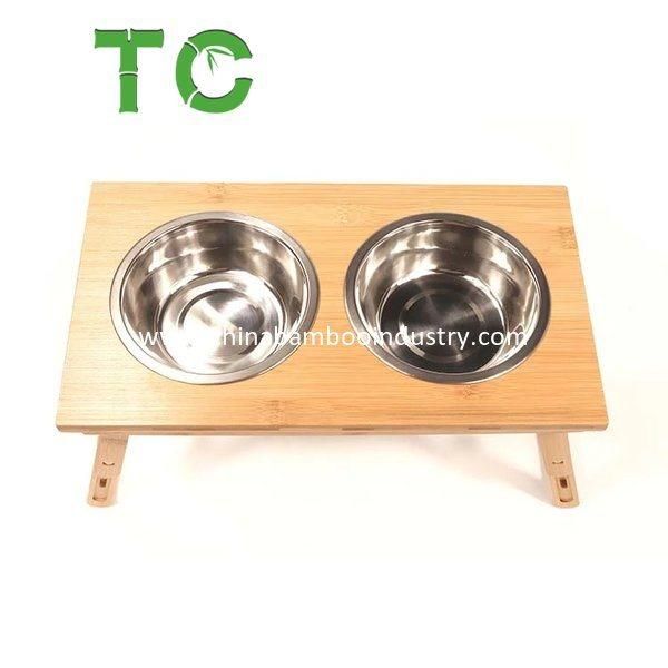 Adjustable Raised Dog Bowl Pet Bowls Elevated Pet Feeder, Bamboo Dog Dishes - 3 Heights Elevated Feeder for Dogs and Cats