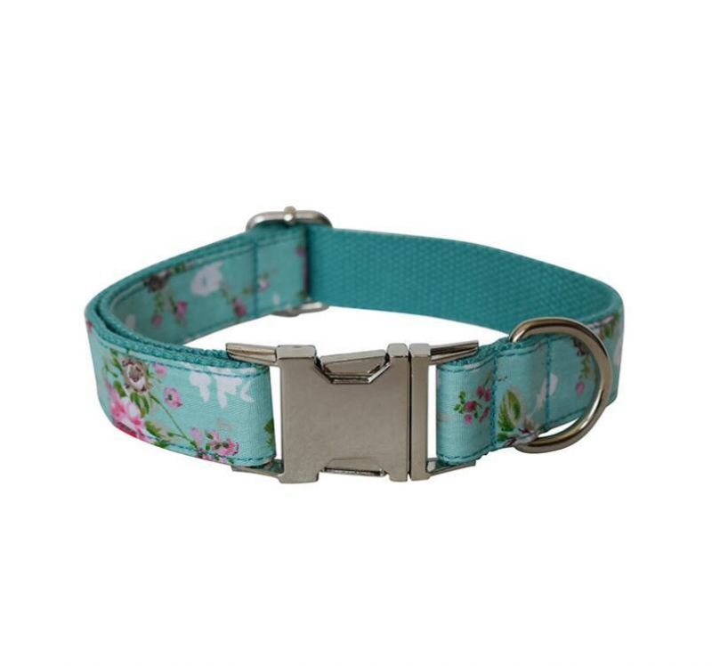 Green Rose Soft Poly Cotton Dog Collar