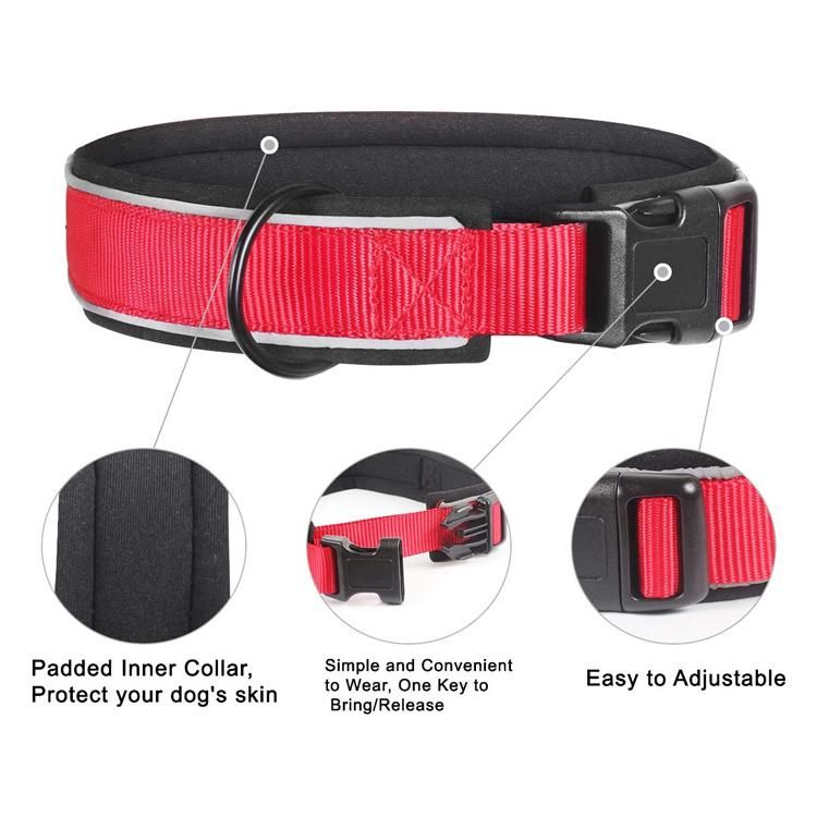 Reflective Nylon Dog Collar Adjustable Neoprene Padded Dog Collar