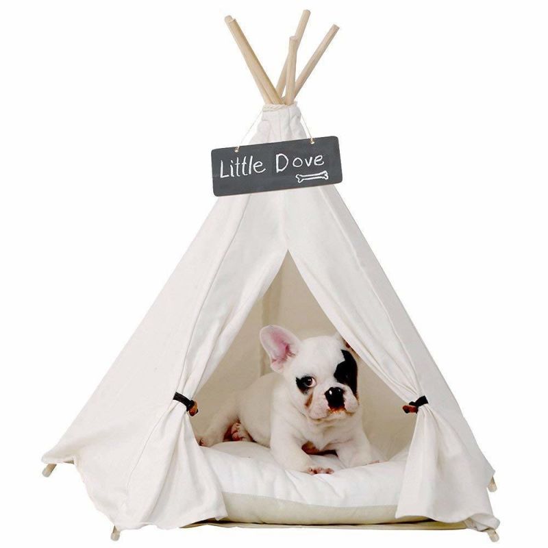 Pet Teepee Dog (Puppy) & Cat Bed Portable Pet Tents & Houses for Dog (Puppy) & Cat Beige Color 24 Inch (with or without optional cushion)