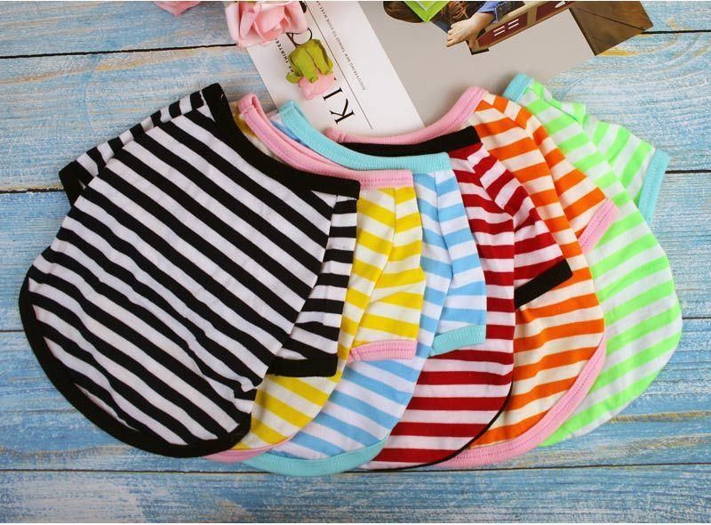 Wholesale Cotton Summer Round Collar Stripe Printed Cool Breathable Dog T Shirt